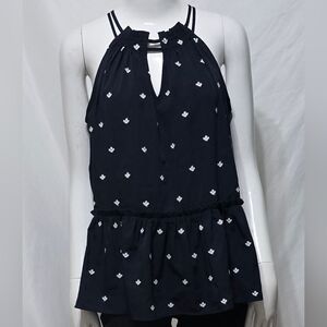 LOFT Embroidered Peplum Halter Top Size Medium In Navy Blue